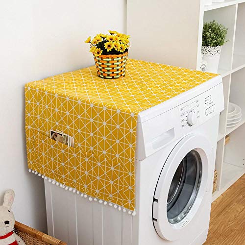 Raguso Rejilla de Tablero de ajedrez Blanco con 3 Bolsillos Cubierta Antipolvo de Nevera para Tienda de Alimentos para Lavadora(55 * 130cm...