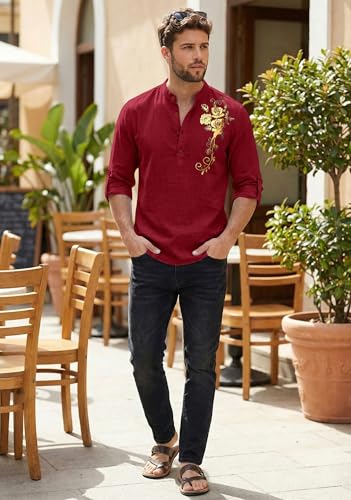 Image of Zombom Men's Cotton Polyester Blend Mandarin Collar Self One Design Printed Full Sleeve Regular Fit Casual Short Kurta