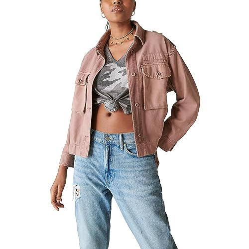 Lucky Brand Women's Cropped Twill Utility Jacket, Mauve, XL