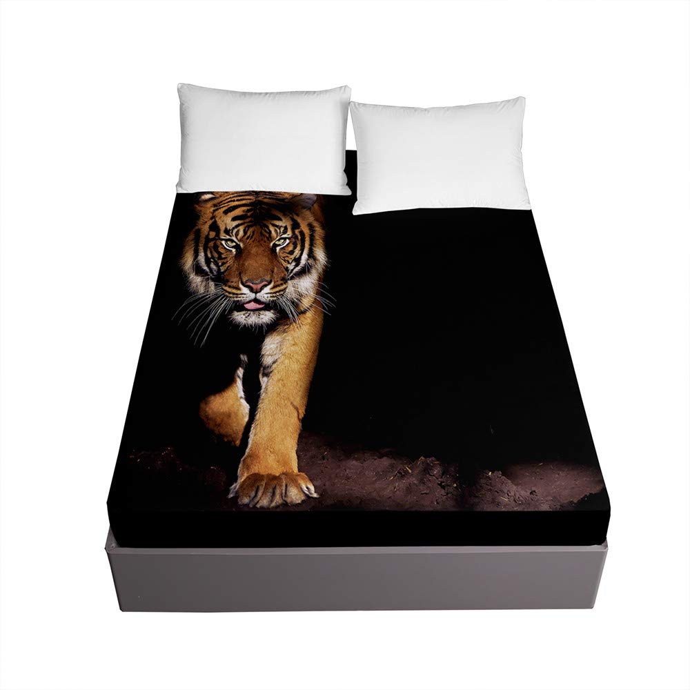 Drap housse poche profonde 30cm tigre anti-plis pour grand matelas 180x200