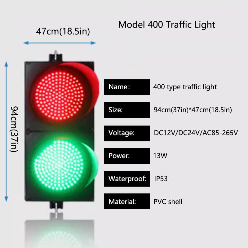 Sygnalizacja świetlna 30 cm (12 cali), światło drogowe LED, światło drogowe wodoodporne, AC85-265V/DC12/DC24V, wytrzymała obudowa z poliwęglanu, model 400,