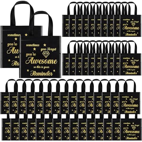 Clysee 50 Pcs Thank You Gift Bags with Handles Bulk Wedding Small Black Appreciation Employee Gift Bags 8 x 8 Inch Inspirational Gifts Bags for Wedding Coworker Party Nursing(Awesome) Cover