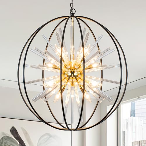 Image of Vezzio Black and Gold Crystal Chandelier for Dining Room Kitchen Island