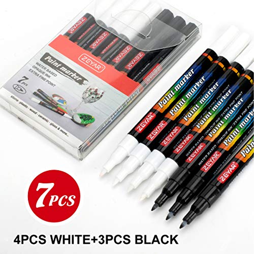 ZEYAR White and Black Acrylic Paint pen, Water Based, Set of 7, Extra