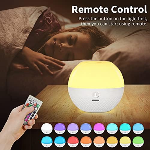 Night Light for Kids, Touch Night Light USB Rechargeable Bedroom Bedside Lamps with Remote Control 16 Colors Changing, Portable Nursery Night Light Brightness Adjustable, Boys and Girls Gift
