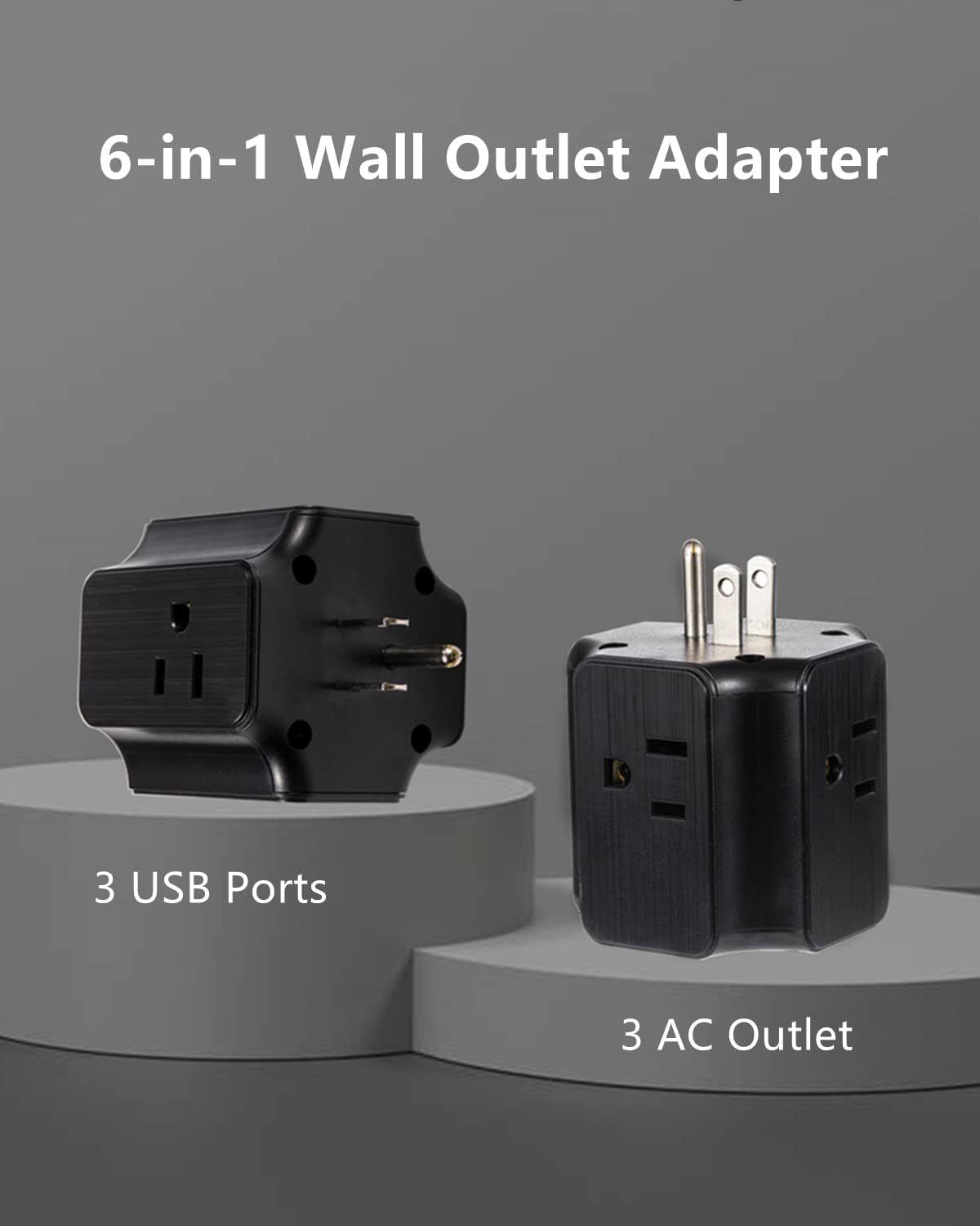 Outlet Extender with USB, Wall Electrical Outlet Extender, 3 Sided Outlets Splitter Wall Plug for Travel, Hotel, Cruise Ship, Black