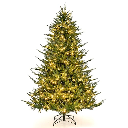 COSTWAY Albero di Natale 136/183/213 cm, Albero di Natale Artificiale Pre-Illuminato con 386/788/1130 Rami in PE e PVC, 180/280/380 Luci a LED Bianco Caldo e 8 Modalità di Illuminazione (183 cm)