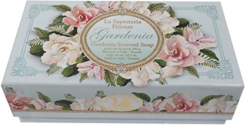 Bath Soap La Saponeria Firenze by Saponificio Artigianale Fiorentino Italian Spa Cleanser Made In Tuscany 10.5 Ounce Decorative Bar Gardenia Flower (G