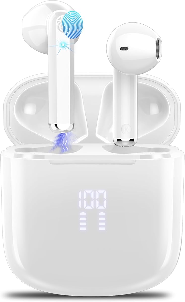 OYIB Bluetooth Kopfhörer, 2024 In Ear Kopfhörer Kabellos Bluetooth 5.3 Kopfhörer mit ENC Mic, 25 Std Tiefer Bass Wireless Earbuds, Touch Control, IP7 Wasserdicht Ohrhörer LED-Anzeige Joggen Weiß
