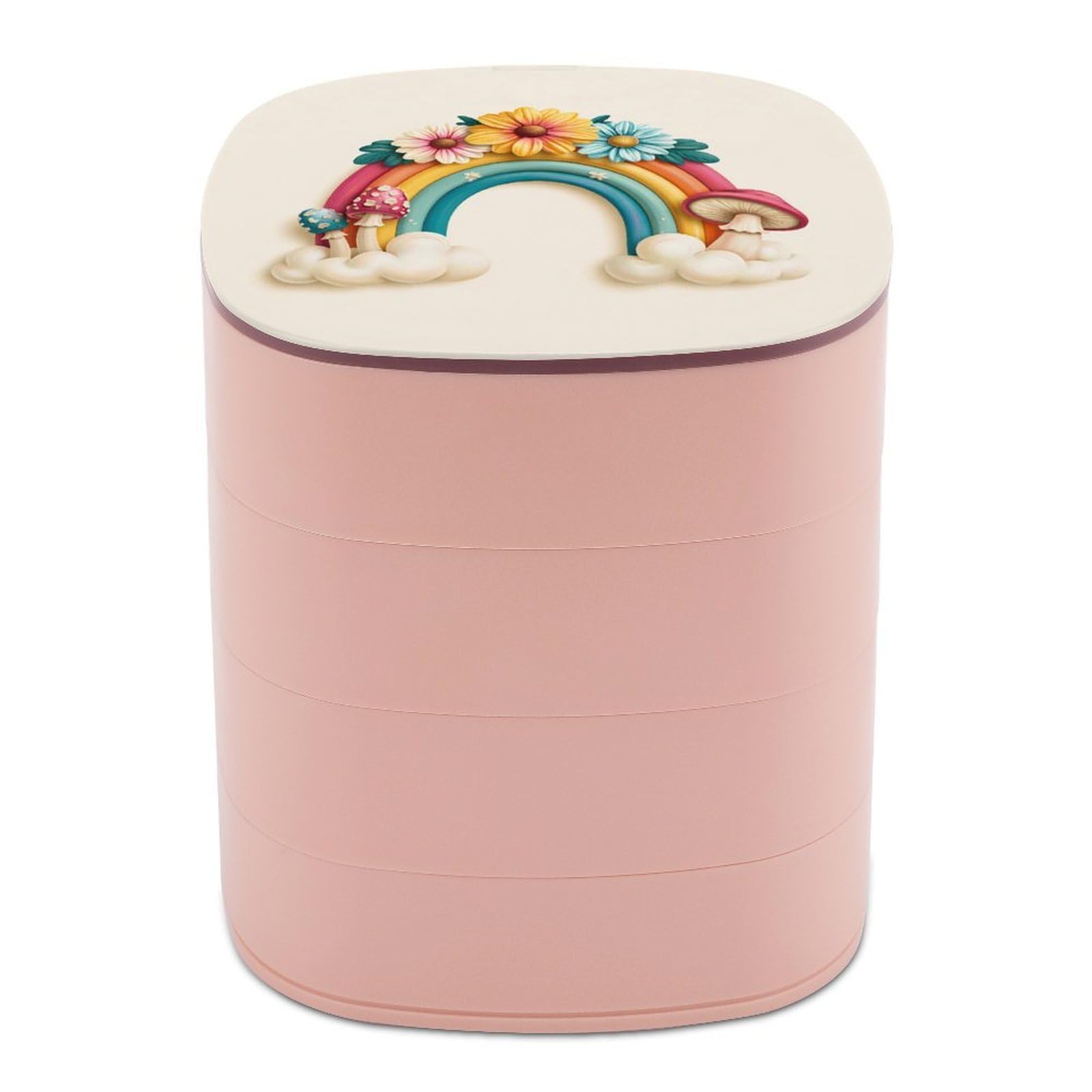 Jubonexis Retro Rainbow with Daisies And Mushrooms Jewelry Boxes for Women, Earring Holder Organizer Rotating Jewelry Organizer for Necklaces Bracelets Ring