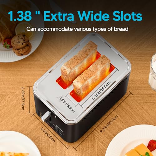 Image of Trisiko Touch Screen Toaster 2 Slice, 900W Digital Toaster with Countdown Timer, 1.38 in Wide Slots, 6 Browning Levels, Bagel, Defrost, Reheat, Cancel, Crumb Tray, Cord Wrap-Black