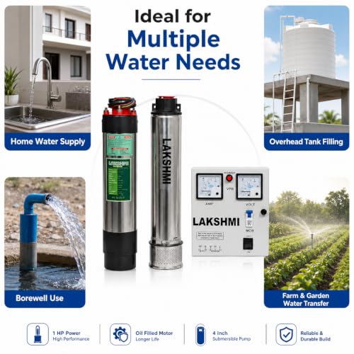 Image of Lakshmi 1hp Water Pump I Submersible Pump I with Panel Board 100 feet I4 inch pumpI Oil Filled