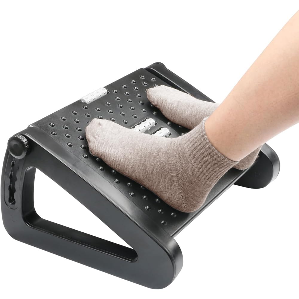 Fußstütze Schreibtisch, Höhenverstellbare Fußbank Ergonomischer Fußablage, lindern Bein Knie und Rückenschmerzen, Rutschfeste Fußablage mit Massage Funktion für Büro und Zuhause