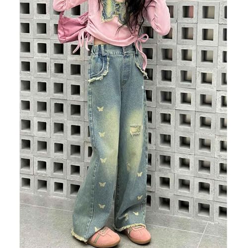 Girls Baggy Jeans Ripped Denim Wide Leg Pants Kids Girls Distressed Elastic Waist Straight Leg Pants Streetwear2