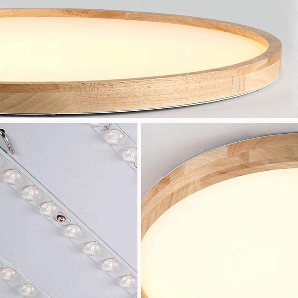 Plafón LED de madera Luz de techo redondo ultrafino de roble regulable con mando a distancia lámpara de dormitorio, sala de estar, IP44, Candelabro para baño, garaje, estudio, comedor, aplique, Ø50cm