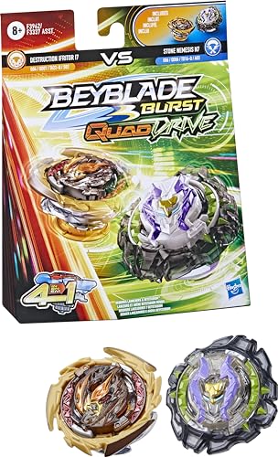 Image of Beyblade Burst QuadDrive Destruction Ifritor I7 and Stone Nemesis N7 Spinning Top Dual Pack Battling Game Top Toy
