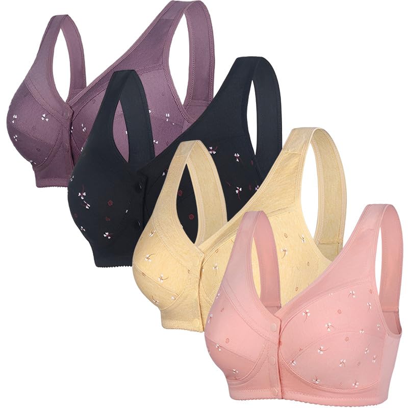 Numgug Daisy Bras for Older Women Comfort Soft Breathable Bra Wireless Front Closure Bras