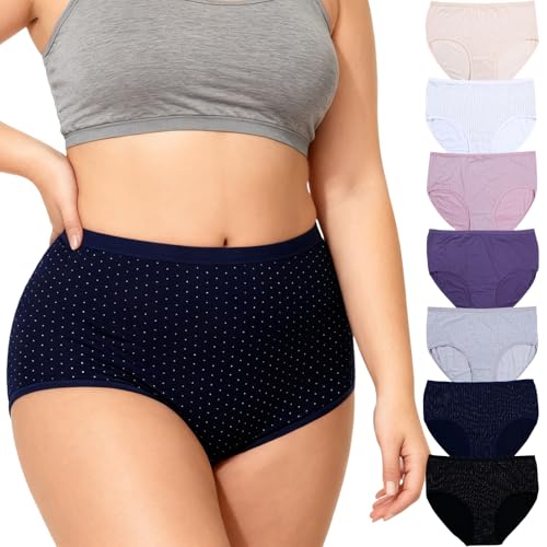 Image of Women's Plus Size Cotton Underwear Panties Mid Waisted Briefs 7-Pack XL-6XL Point Print Ladies Panties