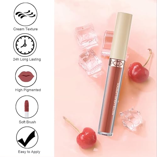 Rosarden Matte Nude Liquid Lipstick For Women, Long Lasting & Waterproof Liquid Lipstick, Non-Stick Cup & Smudge Proof Lipstick, Transfer Proof Lipstick, Velvety Texture Matte Lip Gloss For Makeup #TOP2