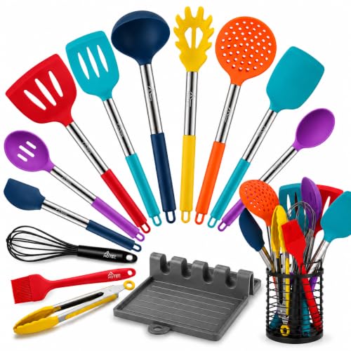 HOTEC 446&deg;F Heat Resistant Silicone Kitchen Utensils, Cooking Utensil Set, Spatula Set, BPA Free...