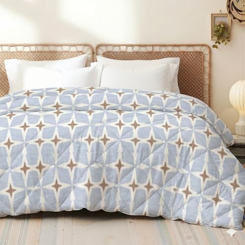Image of AYKA Reversible AC Comforter 150 GSM Microfiber Summer Blanket Double Bed (90x100 Inches) | Geometric Diamond Design Cooling Quilt for AC Room | Soft Breathable Duvet Blue & Taupe
