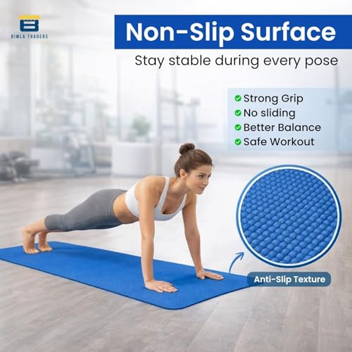 Image of Btag Premium PVC Yoga Mat for Women & Men | Anti-Slip Exercise & Gym Mat for Home Workouts | Lightweight & Durable | 6 mm (Blue)