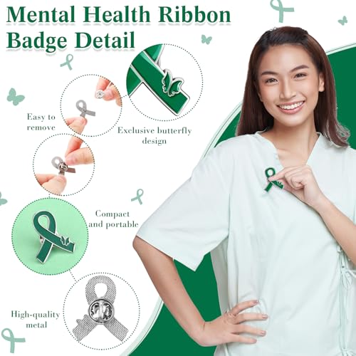 Image of Tondiamo 30 /60 /120 /240 Pcs Green Ribbon Pins Bulk Mental Health Awareness Lapel Pin Hope Brooch Items Favors Gifts for Event