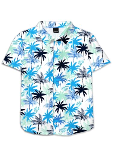 Image of Remimi Unisex Kids 4th of July Button Up Shirt Boys American Flag Print Hawaiian Beach Short Sleeve Tops 5-14 Years