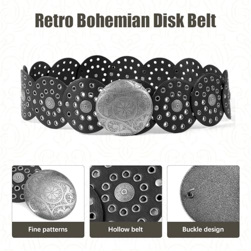 Image of SANNIDHI Women Leather Belt Dresses Stylish Vintage Boho Waist Belt Western Punk Cow Metal Buckle Belts Y2K Accessories Belt Jeans, Dresses, Skirts, Black