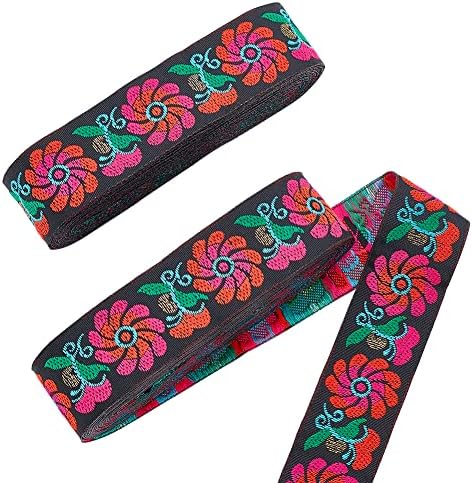 AHANDMAKER 2 Rolls 7.6 Yards 1.3inch Fabric Embroidered Trim, Vintage Jacquard Ribbon Sewing Woven Trim Emobridered Woven Ribbon Fabric Embroidered Trim décor for Sewing and Crafts Making