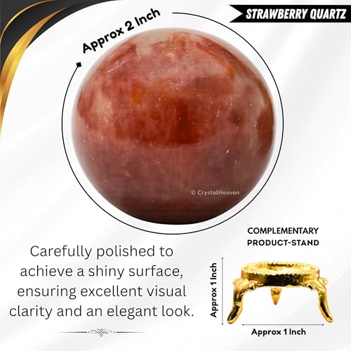 Image of Certified Strawberry Quartz Crystal Ball for Meditation - Premium Crystal Vastu Items for Home and Feng Shui Items for Good Luck - Ideal for Pooja Supplies and Spiritual Practices (2 inch Inch)