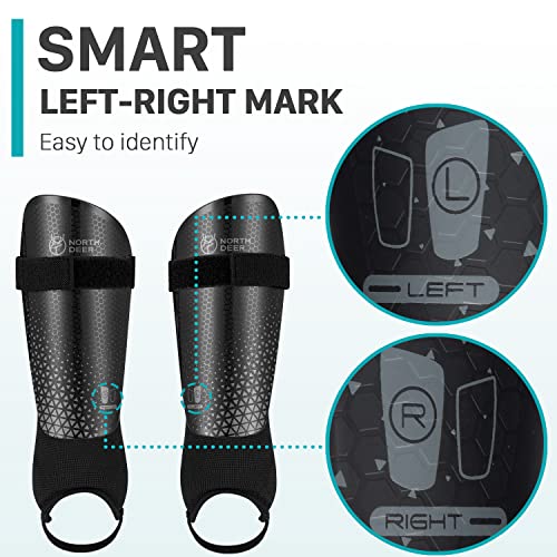 Northdeer Adults Shin Guards With Adjutable Ankle Support Straps - Protective Soccer Equipment For Men Women Teenager (Black L) #TOP4