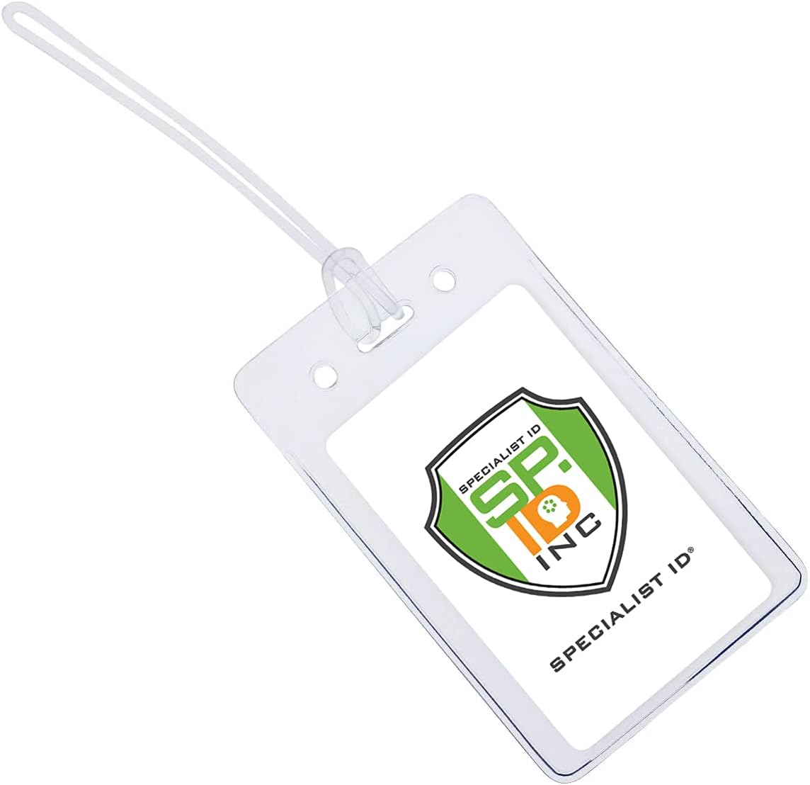 Bulk 100 Pack - Locking TOP - Clear Plastic Luggage Identification Tags with Loops Included - Business Card or Photo Insert Bag Tags - Great for Travel and Student ID’s by Specialist ID