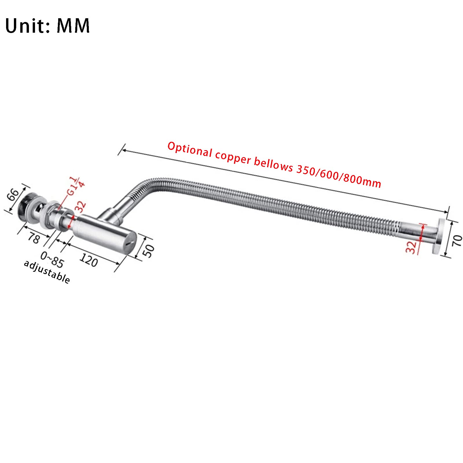 Vidange D'évier De Salle De Bain,Siphon De Bouteille en Laiton Brossé,Kit Complet De Vidange D'entrée Coulissante en Forme De P/U De 1-1/4 Pouce, Pop Up avec Trop-Plein,35cm