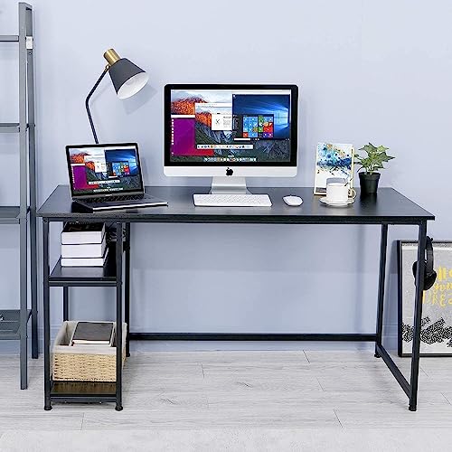 Escritorio Moderno de 120 cm con 2 Estantes y Gancho de Metal - Mesa de Juegos y Oficina, Fácil Montaje, Negro