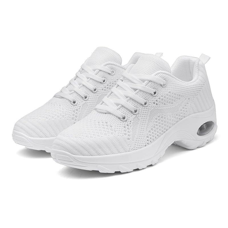 Image of DLWKIPV Womens Walking Running Shoes Tennis Slip On Sneakers Gym Workout Sport Lightweight Breathable Mesh Comfortable Casual White Size 8
