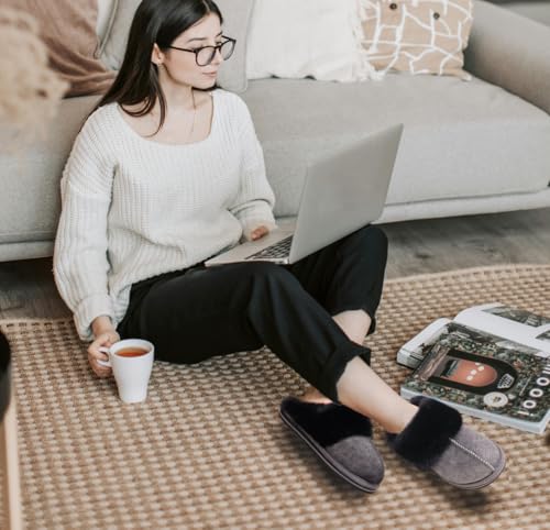 Image of KuaiLu Womens Cozy Memory Foam Slippers Ladies Fuzzy Faux Fur Lined Warm Arch Support House Shoes Slip on Comfy Winter Scuff Indoor Outdoor Rubber Hard Sole