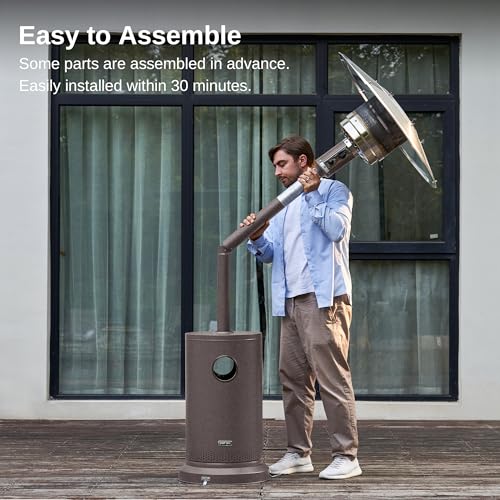 EAST-OAK-48000-BTU-Patio-Heater-for-Outdoor-Use-With-Round-Table-Design-Double-Layer-Stainless-Steel-Burner-and-Wheels-Outdoor-Patio-Heater-for-Home-and-Commercial-Bronze EAST OAK 48000 BTU Patio Heater for Outdoor Use With Round Table Design Double Layer Stainless Steel Burner and Wheels Outdoor Patio Heater for Home and Commercial Bronze