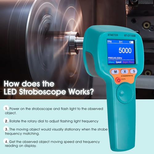 Image of BTMETER Digital LED Stroboscope Tachometer DT100B Non Contact Strobe Light | 60-999,999 RPM /Hz, 0.001% High Accuracy for Car Engine Gear HVAC Motor Troubleshoot w /Data Storage,Freeze Motion in Real-Time
