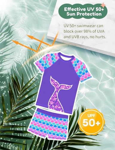 Image of weVSwe Girls Rash Guard Set 2-Piece UPF 50+ Sun Protection Swimsuit 2T-14 Years
