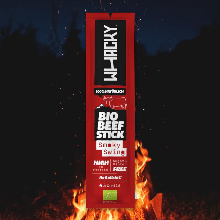 Whacky Bio Beef Sticks – Smoky Swing – Protein Snack aus Rindfleisch – Salami Sticks ohne Zucker – Low Carb, für Fitness, Keto, Outdoor & Unterwegs – Rauchiger BBQ Geschmack (3, Smoky Swing)