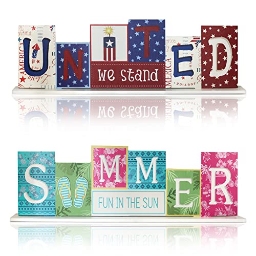 4th of July Decorations for Home, DECSPAS Double Sided Wooden...