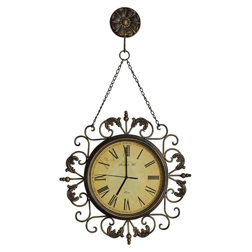 Horloge murale extérieure étanche en métal rétro à quartz avec chiffres romains pour jardin
