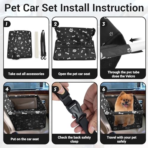 CIMOYBAI Autositz für Hunde, extra stabil, für kleine bis mittelgroße Hunde, Oxford-Stoff, atmungsaktiv, waschbar, faltbar (Schwarzer Fußabdruck)