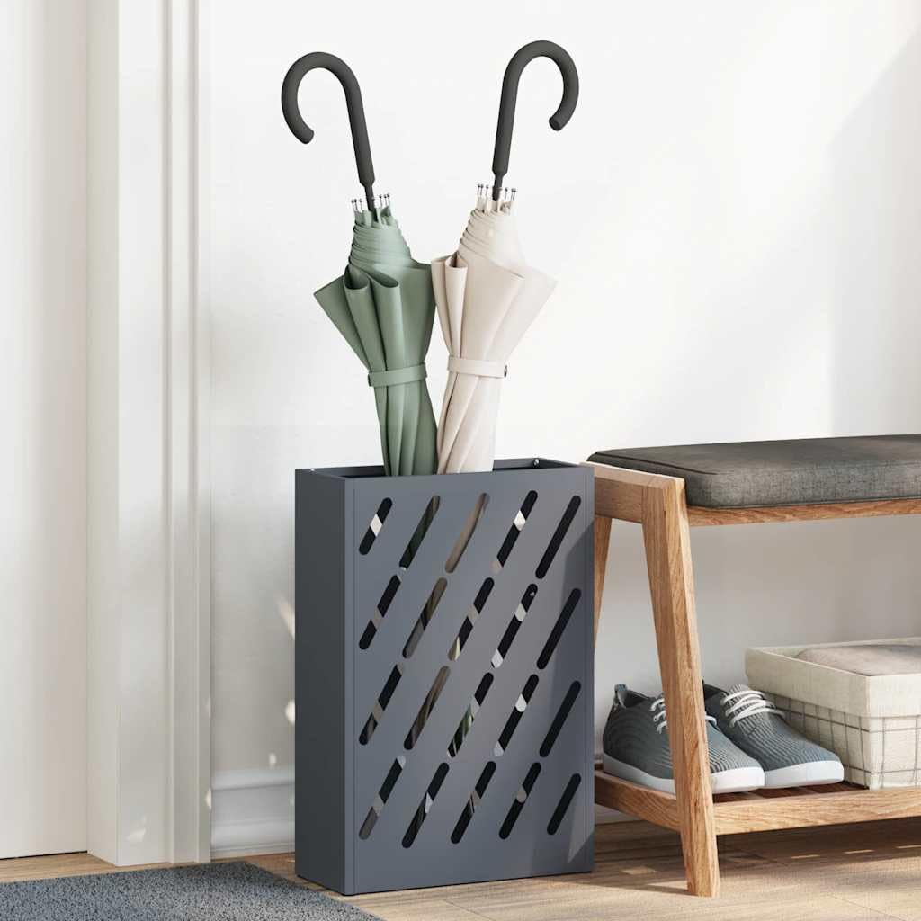 ACAGALA Paragüero de metal, rectangular y diseño de corte en líneas diagonales, amplio espacio de almacenamiento, soporte para paraguas para decoración de oficina o pasillo, 28 x 12 x 41 cm, antracita