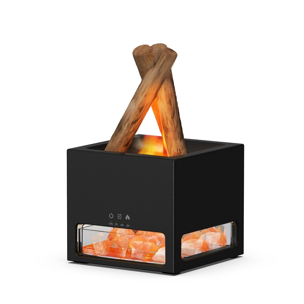 UDSKNV[KSL 2-In-1 Himalayans Salt Lamp & Essential Oil Diffuser Aromatherapy Diffuser Automatic Fragrance Flame Humidifier B