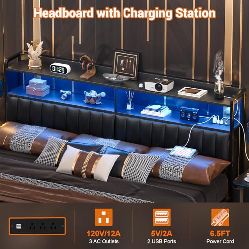 Aheaplus Headboard For King Size Bed Frame, Upholstered Headboards With Outlets, Usb Ports And Led Light, Leather Head Board With Storage, Height Adjustable thumb #2