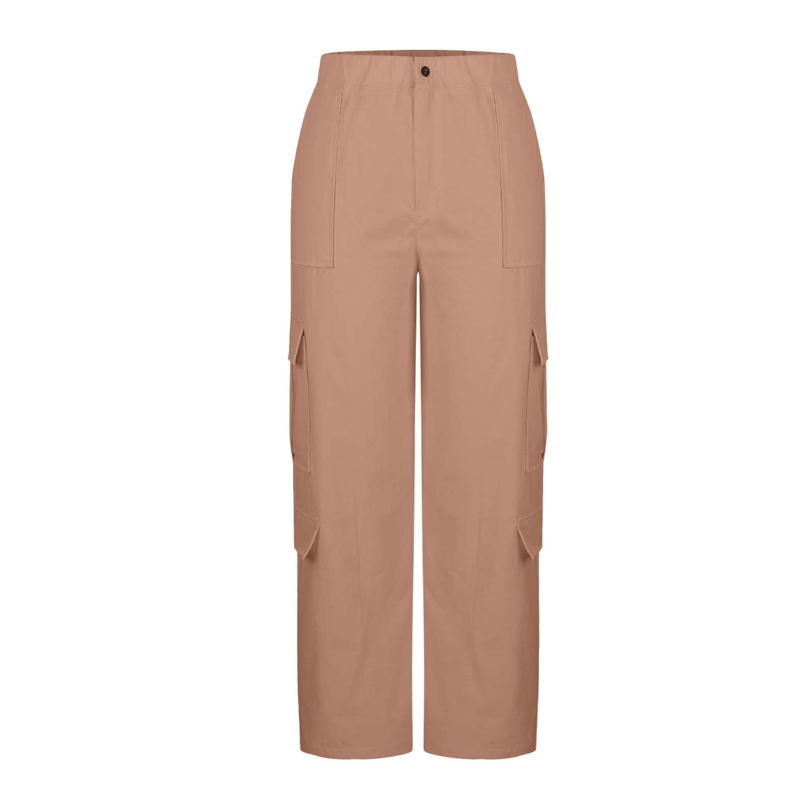 Damskie rozciągliwe spodnie cargo z szerokimi nogawkami bootcut 6 kieszeni użytkowych workowate elastyczne wysoki stan luźny krój rozkloszowane spodnie turystyczne spacery spodnie bojowe na co dzień