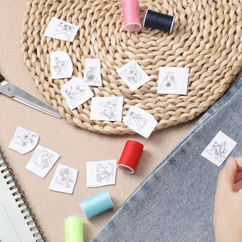Image of Water Soluble Hand Sewing Stabilizers - 4 Sheets 200+ A-Z Letter Stick and Stitch Embroidery Paper Designs Wash Away with Pre-Printed Flower and Alphabet Patterns for Hand Sewing Lover Beginners