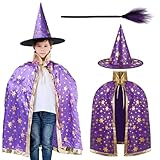 【Alta Qualità】: Set di cappelli da mantello da strega di Halloween per bambini, realizzato in poliestere di alta qualità, confortevole, traspirante, leggero, dai colori vivaci, non sbiadisce, non lavabile in lavatrice.